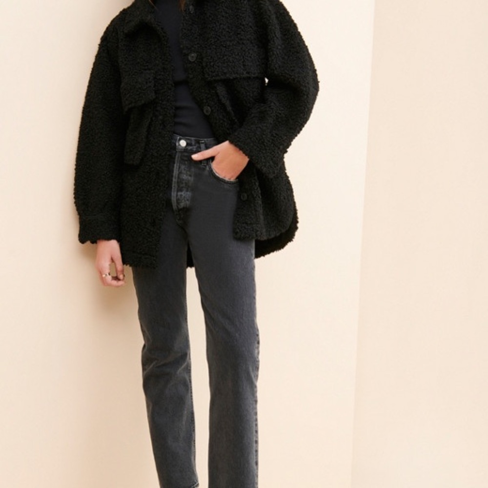 English Factory Oversized Sherpa Shirt Jacket Black Women’s Small - Picture 3 of 8